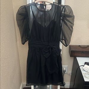 Cinq à Sept Black organza  Sheer Mini Dress